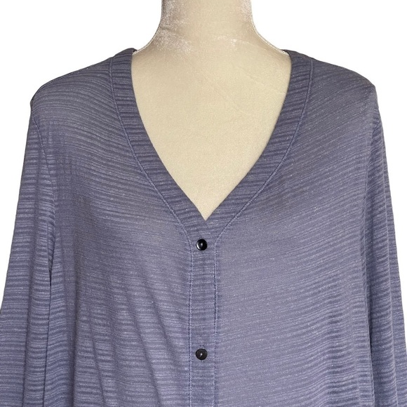 LOGO by Lori Goldstein Blue Ruffle Chiffon Trim Cardigan Women’s Plus Size 3X - Picture 2 of 9